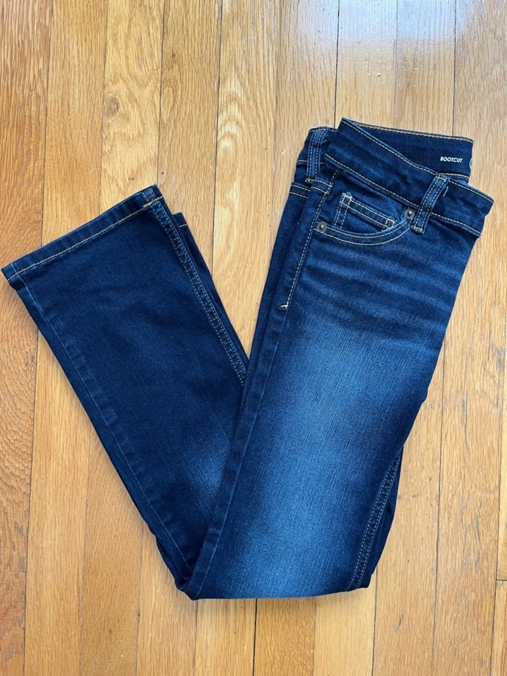 NWOT Girls Size 8 Dark Wash Super Stretch Bootcut Flare Denim Jeans Low Rise
